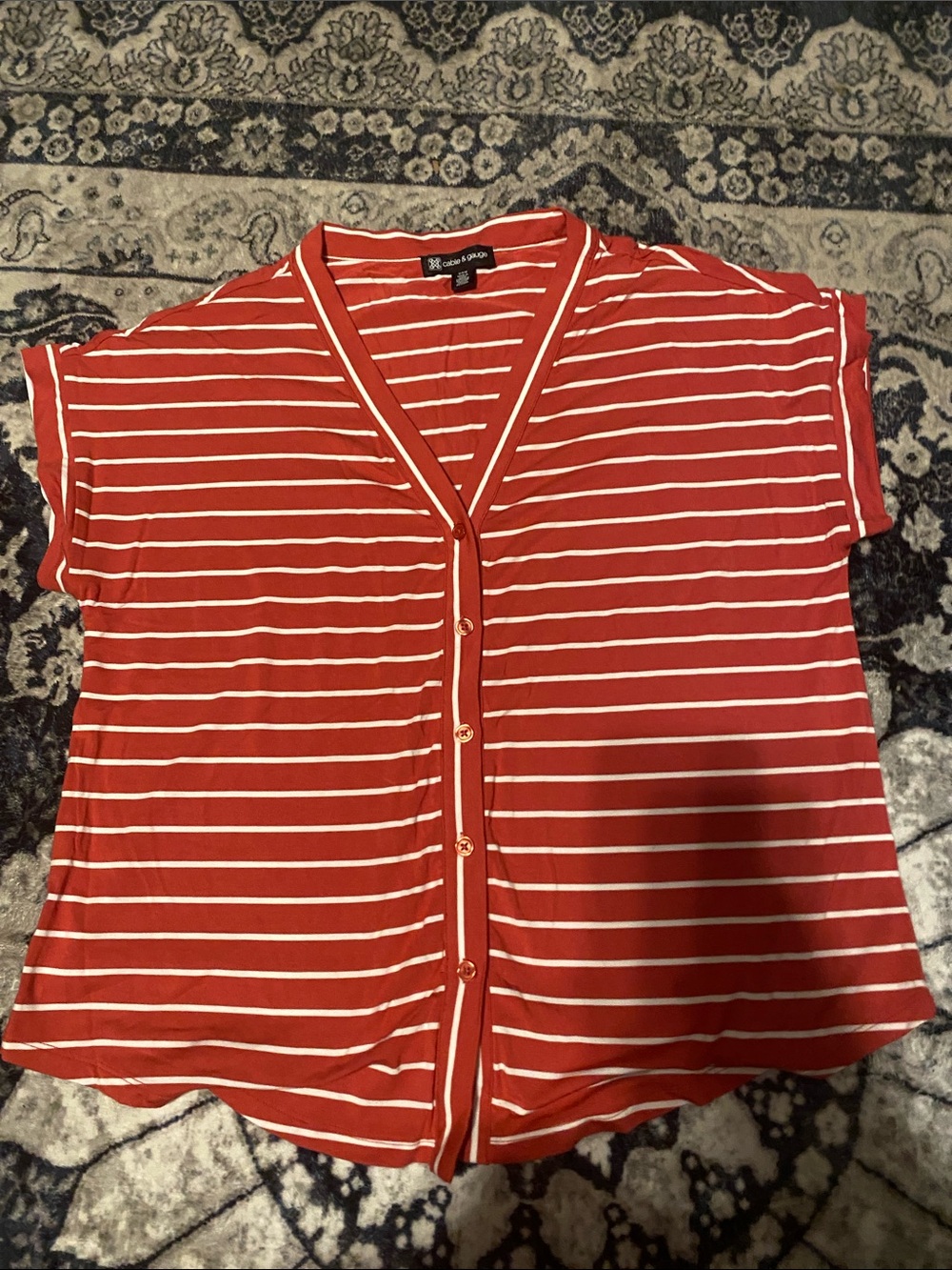 Cable & Gauge Red and White Striped Button-Front Top